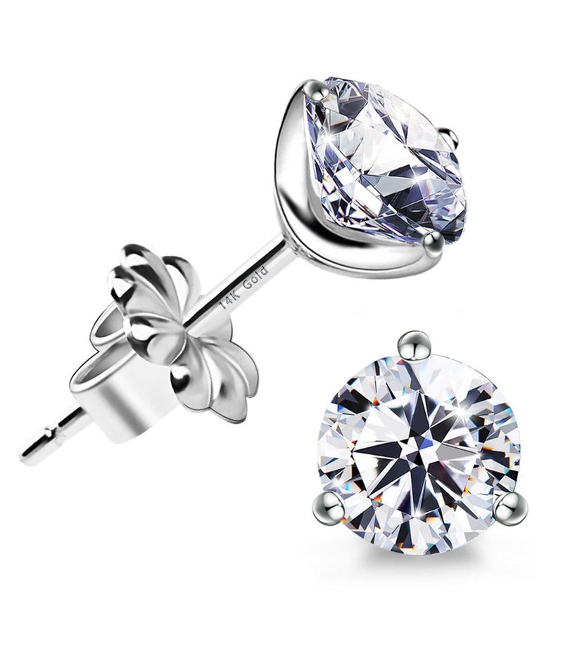 Raneecoco "STUNNING FLAME" 14K Gold Post & Sterling Silver Round Cut Cubic-Zirconia Stud Earrings | Hypoallergenic & Nickle Free Jewelry (white-gold-and-sterling-silver,1) - Image 1